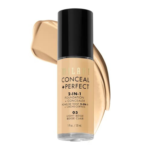 Milani Conceal + Perfect Liquid Foundation - Light Beige, 1 Fl. Oz. Cruelty-Free, Water-Resistant, Oil-Free, Medium-To-Full Coverage, Satin Matte Finish | Amazon (US)