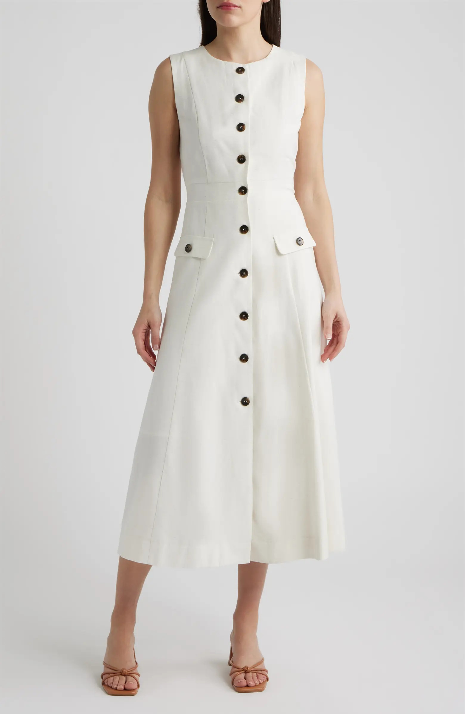 ZOE AND CLAIRE Sleeveless Button-Up Midi Dress | Nordstrom | Nordstrom