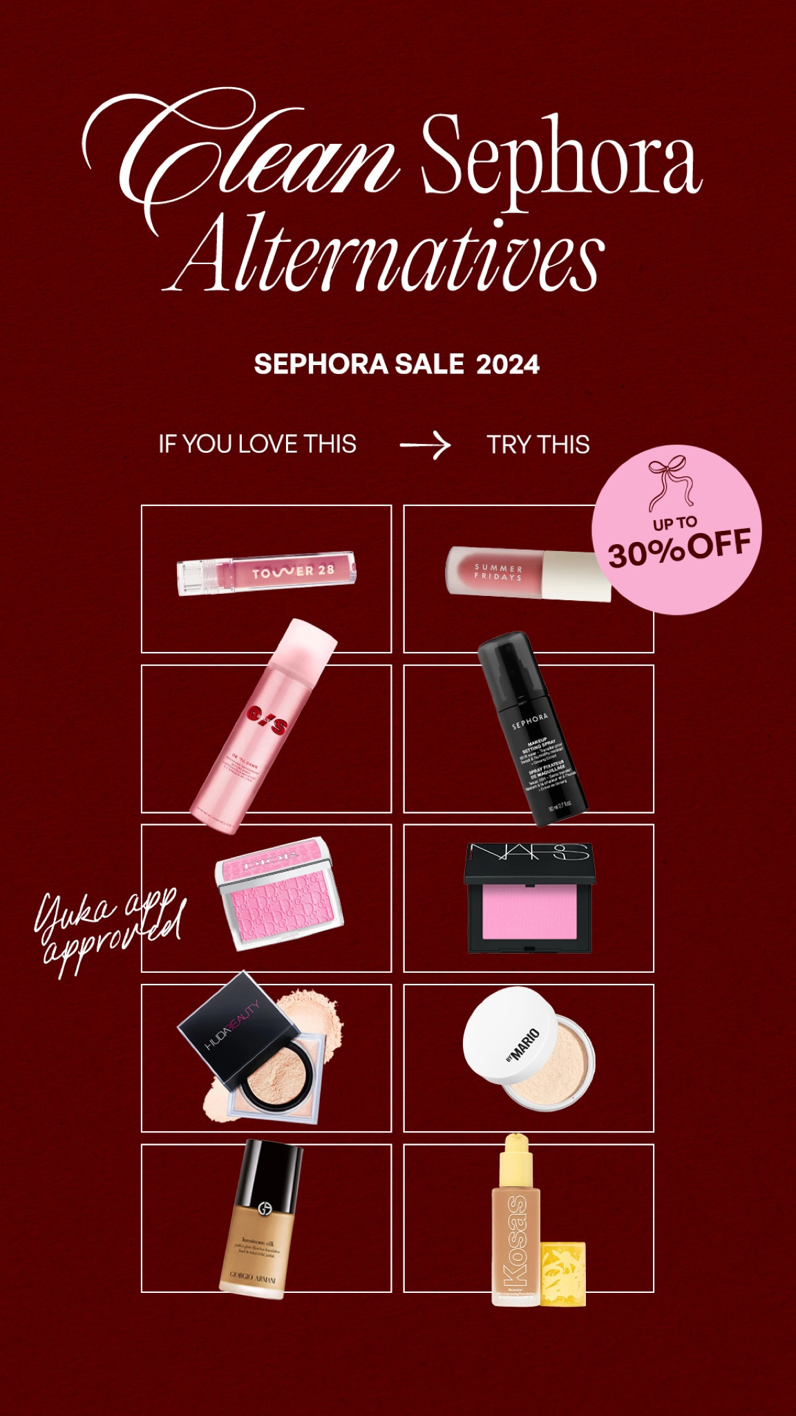 Sephora sale open to everyone today✨💄I’ve been trying some clean alternatives so all of my normal go to products are on the left and alternatives on the right! Use code: SAVINGS #sephora #sale #makeup 

#LTKStyleTip #LTKBeauty #LTKSaleAlert