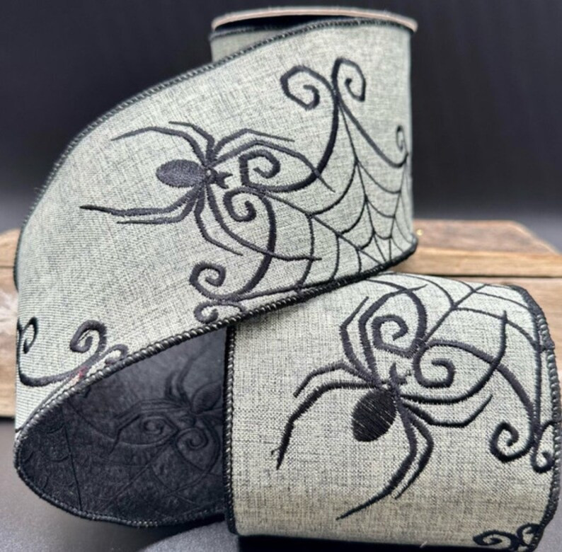 D Stevens, 5 Yards, 4 Inch Wired Ribbon, Spider Ribbon, Spider Web Ribbon, Halloween Ribbon, Blac... | Etsy (US)