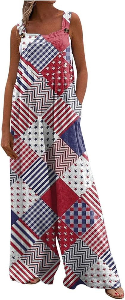Jumpsuit for Women Dressy Summer Casual Sleeveless Romper Loose Fit Wide Leg Pant 4th of July Wom... | Amazon (US)