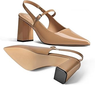 heelchic Women's Pumps Slingback Chunky Heels Closed Pointed Toe Comfortable Low Block Heel Slip-... | Amazon (US)