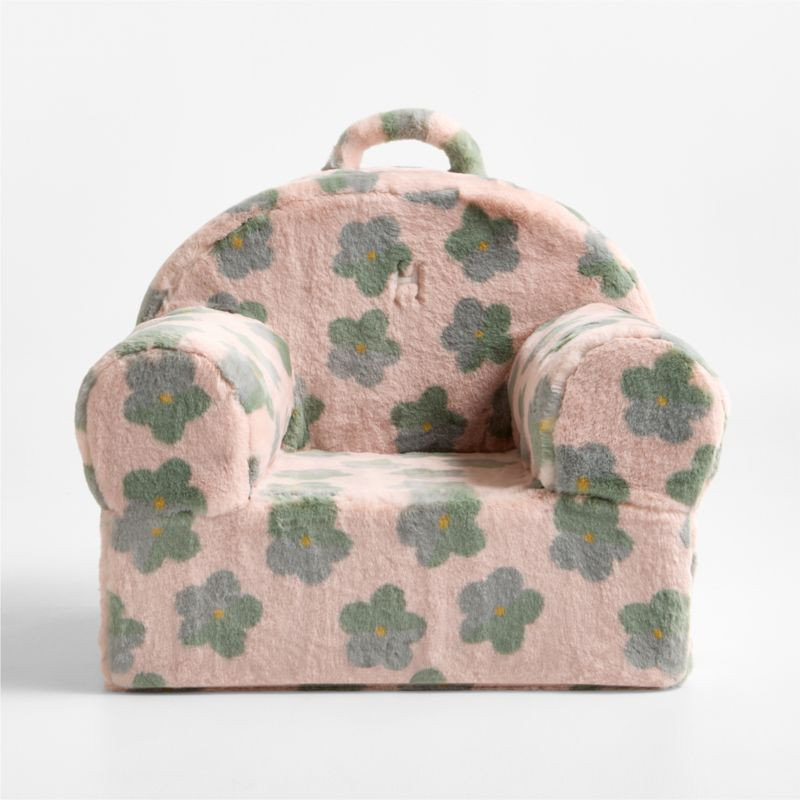 Large Iceberg Green and Pink Floral Faux Fur Kids Lounge Nod Chair + Reviews | Crate & Kids | Crate & Barrel