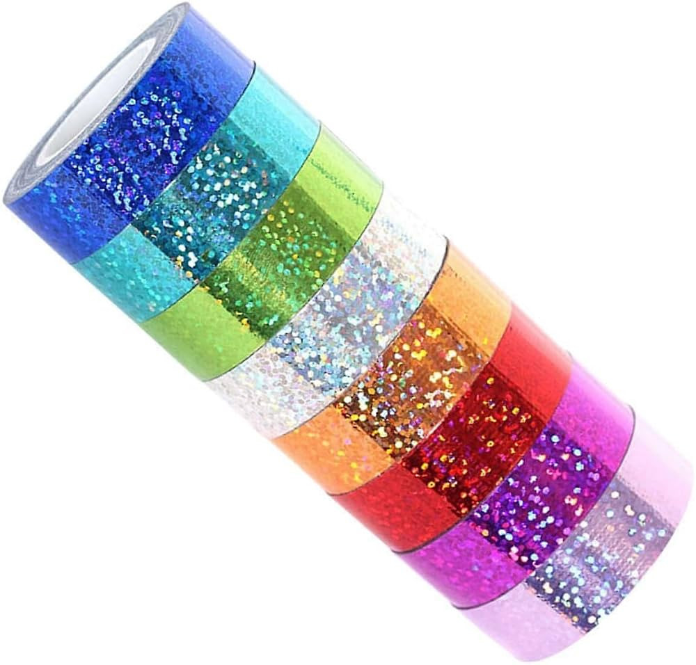 8 Rolls Glitter Prism Tape Holographic Sparkle Washi Tape Baton Tapes for Gift Wrapping DIY Craft... | Amazon (US)