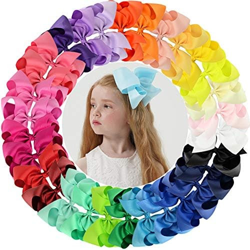 30pcs Big 6" Hair Bows Clips Solid Color Grosgrain Ribbon Larger Hair Bows Alligator Clips Hair A... | Amazon (US)