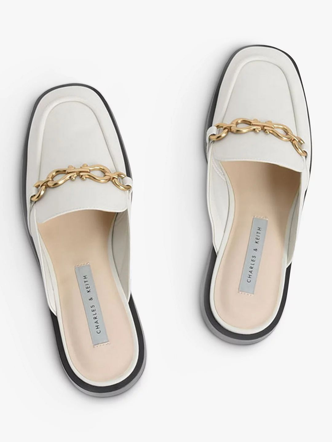 CHARLES & KEITH Chain Embellished Loafer Mules, Chalk | John Lewis (UK)