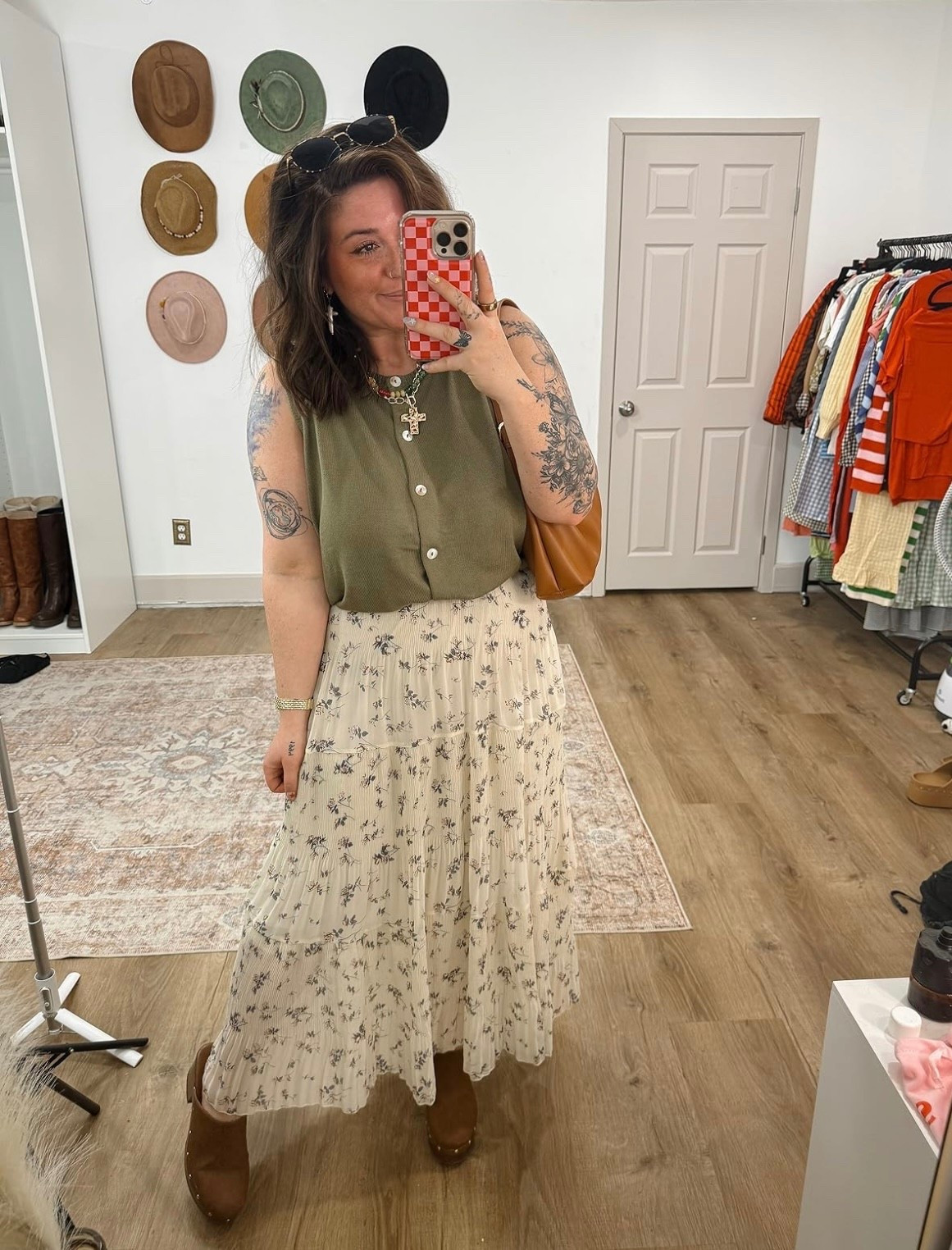recreating outfits online!! loving this button up tank wearing large should have sized down to medium. floral chiffon maxi skirt wearing medium & my fav studded clog heels run TTS! early spring + spring + summer outfit!

#LTKMidsize #LTKootd #LTKSeasonal