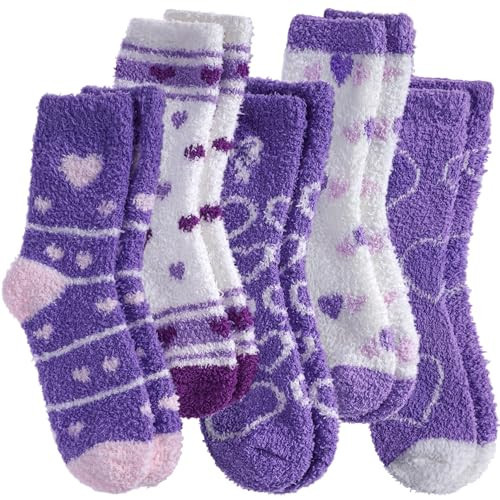 SDBING Fuzzy Socks for Women Soft Fluffy Home Sleeping Socks Cozy Warm Slipper Socks 6 or 5 Pairs (5 Pairs Purple Heart) | Amazon (US)