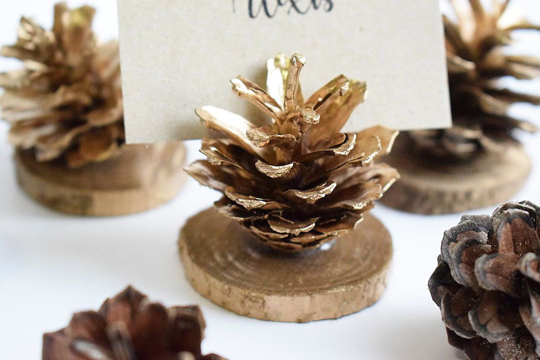 12 PIECES Gold Pine Cones Holiday Card Holder Christmas - Etsy | Etsy (US)