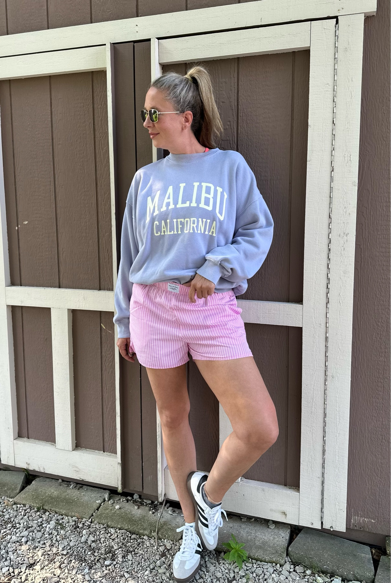 Striped boxer shorts are so on trend right now! I love this pair I found on amazon and paired with a cute sweatshirt and adidas it looks so cute! 

#LTKFindsUnder50 #LTKOver40 #LTKStyleTip