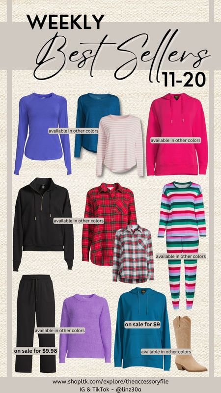 This past week's 11-20 best sellers!

athletic hoodie, athleisure jacket,
Wide leg cropped pants, oversized sweater, flannel shirt, Walmart fashion finds, Walmart must haves, fall outfits, fall shoes, fall looks,
Chelsea boots, Christmas flannels, tartan flannels, sherpa jacket, athleisure wear, winter outfits, winter fashion, Christmas pajamas, ladies pajama sets, hacci shirts, hoodie, pullover 

#LTKGiftGuide #LTKfindsunder50 #LTKsalealert