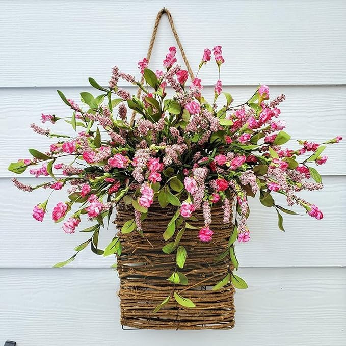 Pink Berry Wildflower Door Hanger Basket Wreath - Spring and Summer Front Door Decor, Mother's Da... | Amazon (US)