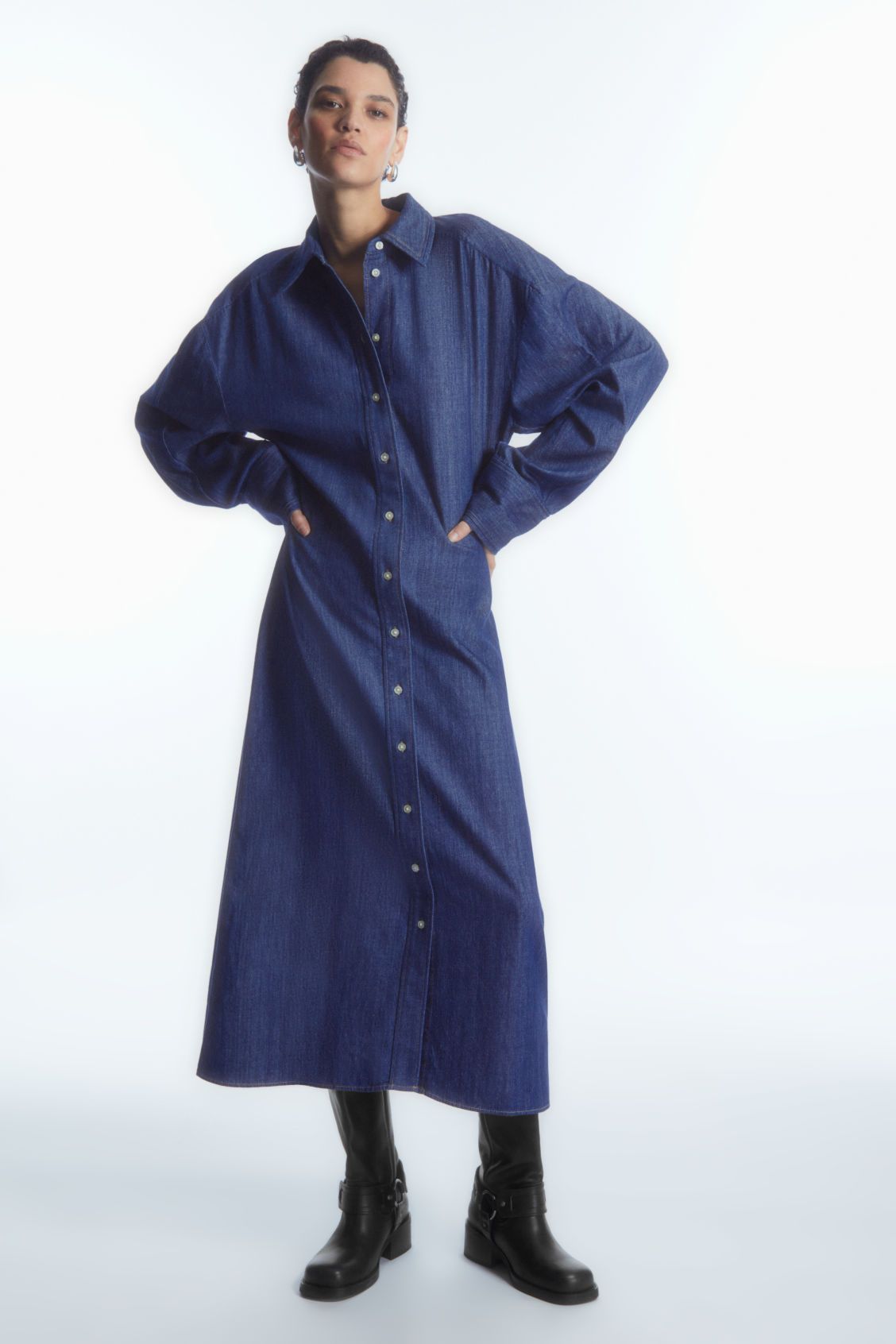 ROUNDED DENIM SHIRT DRESS - BLUE - COS | COS UK