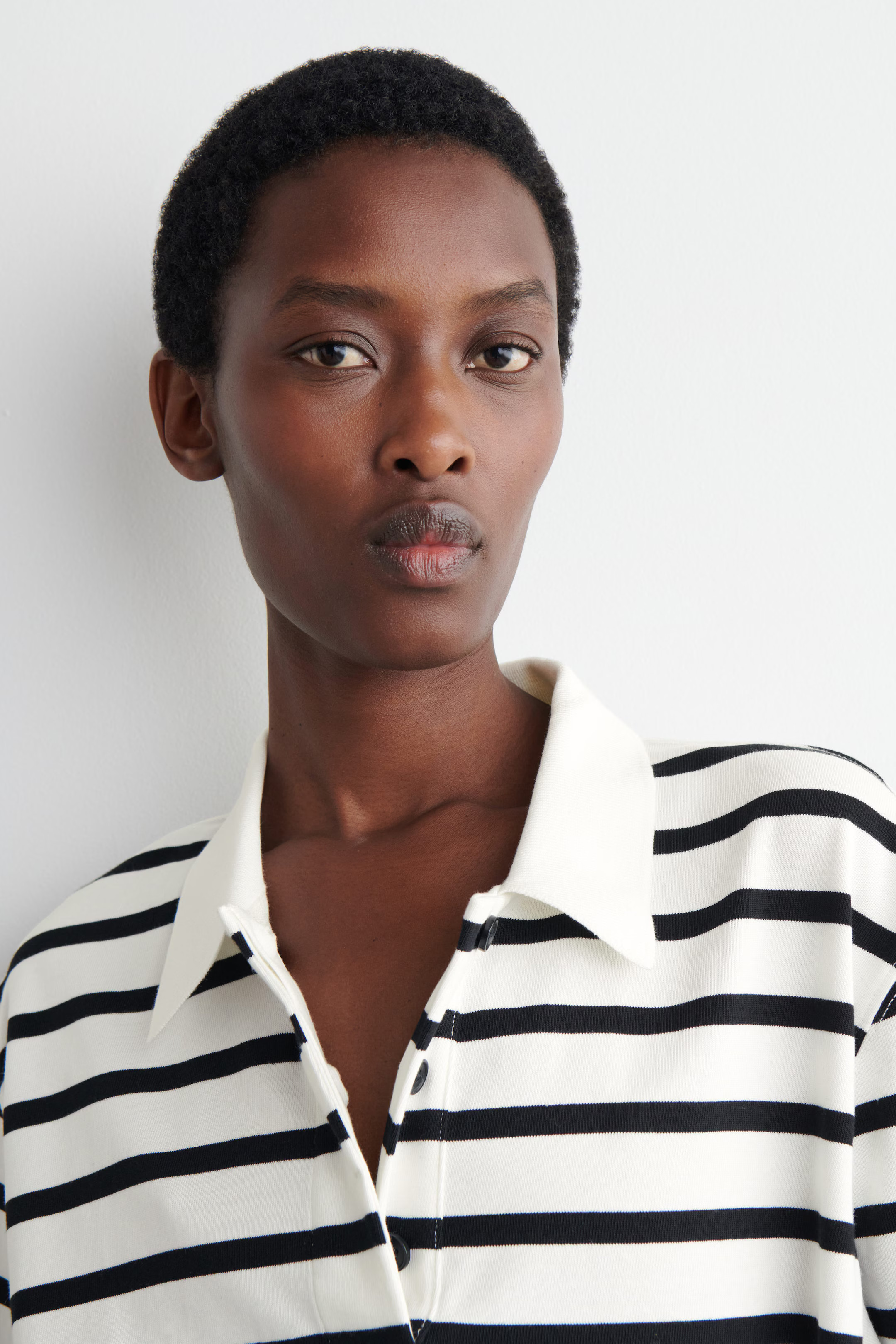 RELAXED STRIPED LONG-SLEEVED POLO SHIRT - WHITE / STRIPED | COS UK