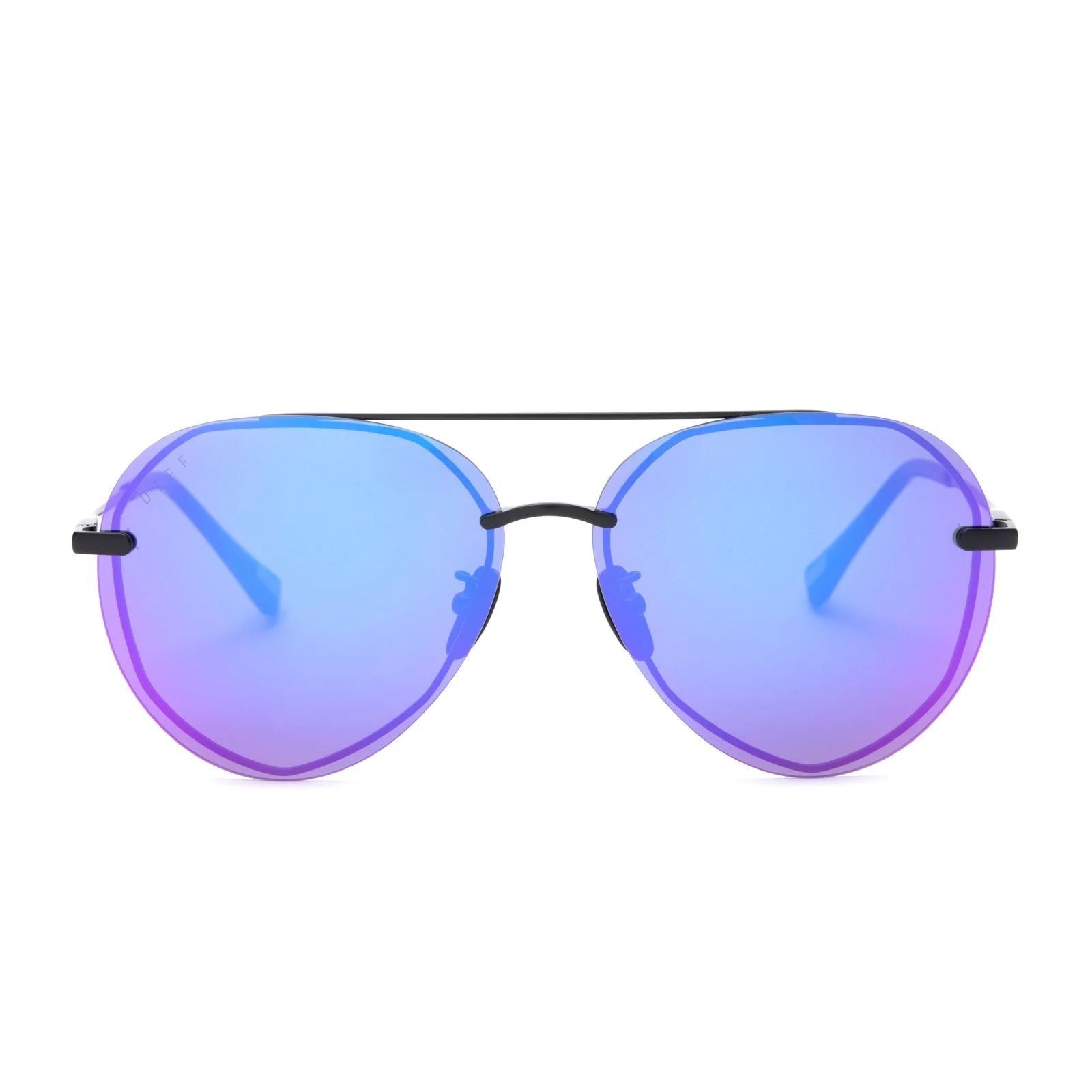 DIFF Lenox Designer Oversized Aviator Sunglasses for Women 100% UVA/UVB, Matte Black + Purple Mir... | Walmart (US)