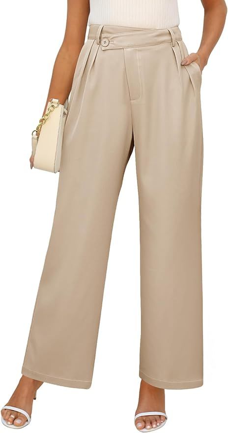 MEROKEETY Women's Wide Leg Pants High Waist Long Straight Work Business Casual Trousers with Pock... | Amazon (US)