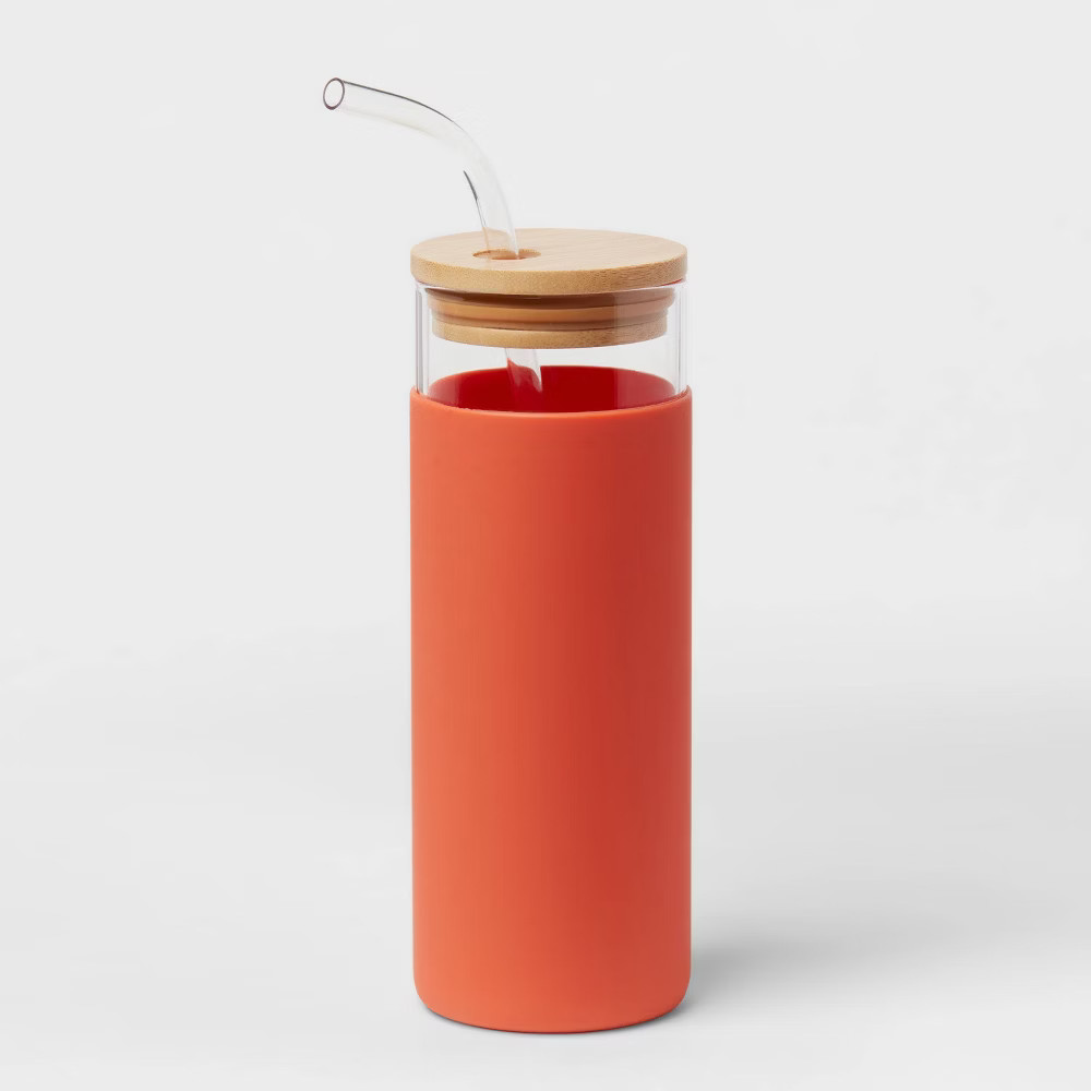 16.9oz Glass Tumbler with Straw & Silicone Sleeve Desert Sun - Threshold | Target