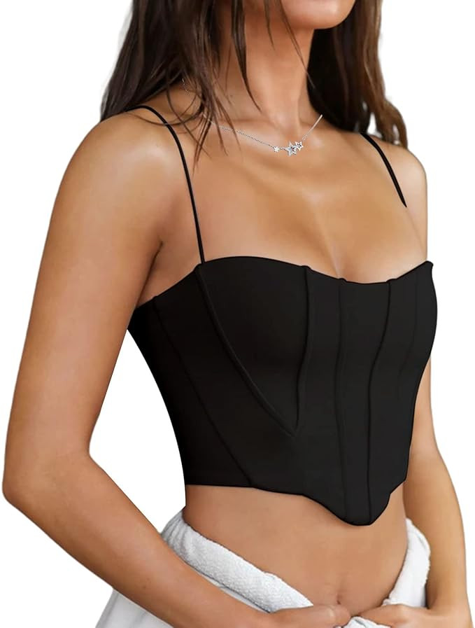 Avanova Women's Asymmetrical Hem Crop Top Seam Front Spaghetti Strap Camisole | Amazon (US)