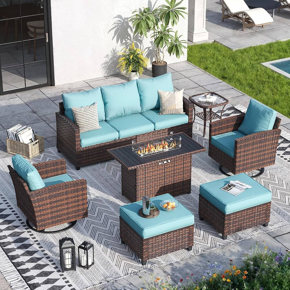 7 Pieces Patio Furniture Set with 44" Fire Pit Table, Patio Sectional Conversation Sets with Rock... | Amazon (US)
