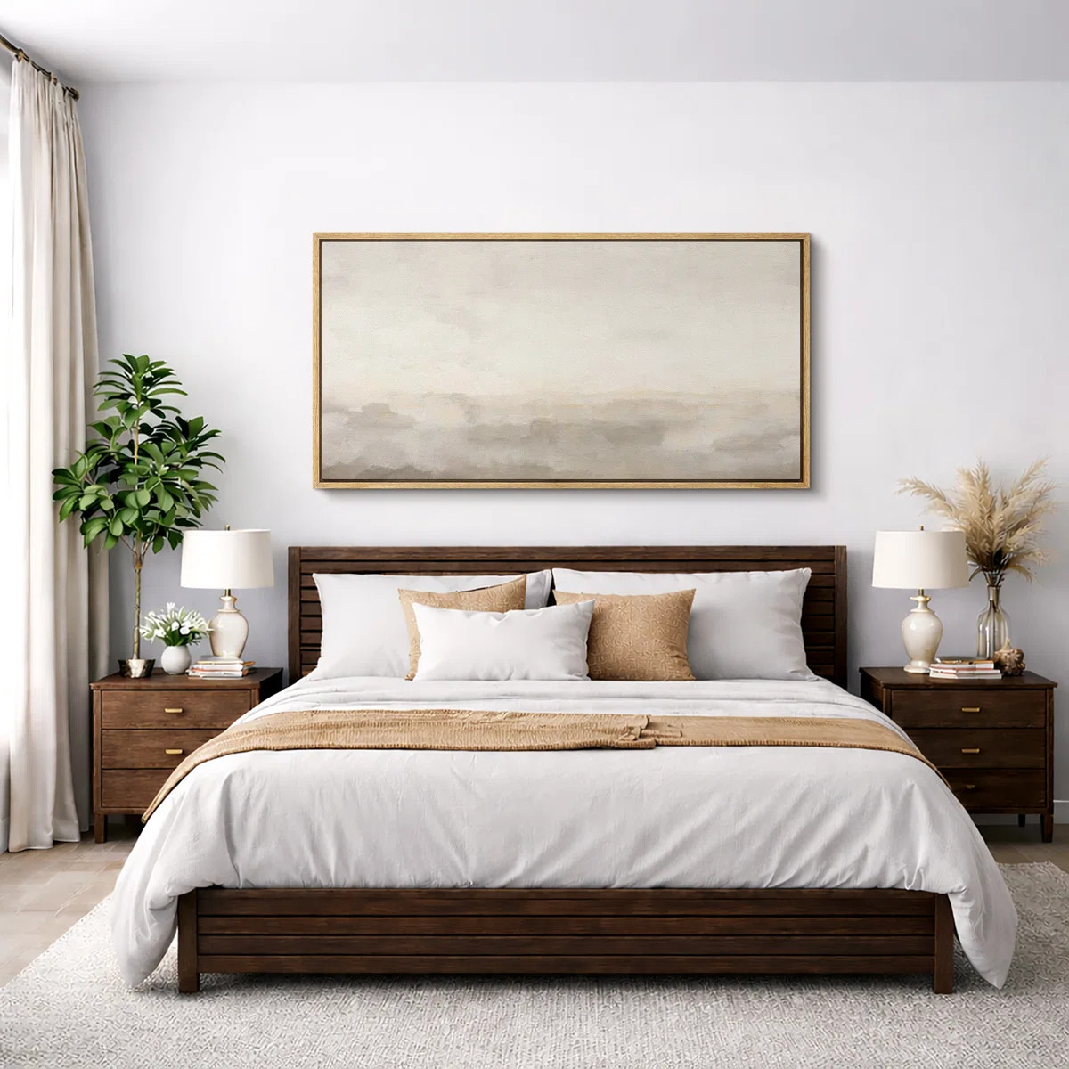 Minimal Landscape "Muted Abstract Calm & Serene Artwork, Neutral Simple Wall Pictures, Extra Large Framed Canvas Giclee Print Wall Art" | Wayfair North America