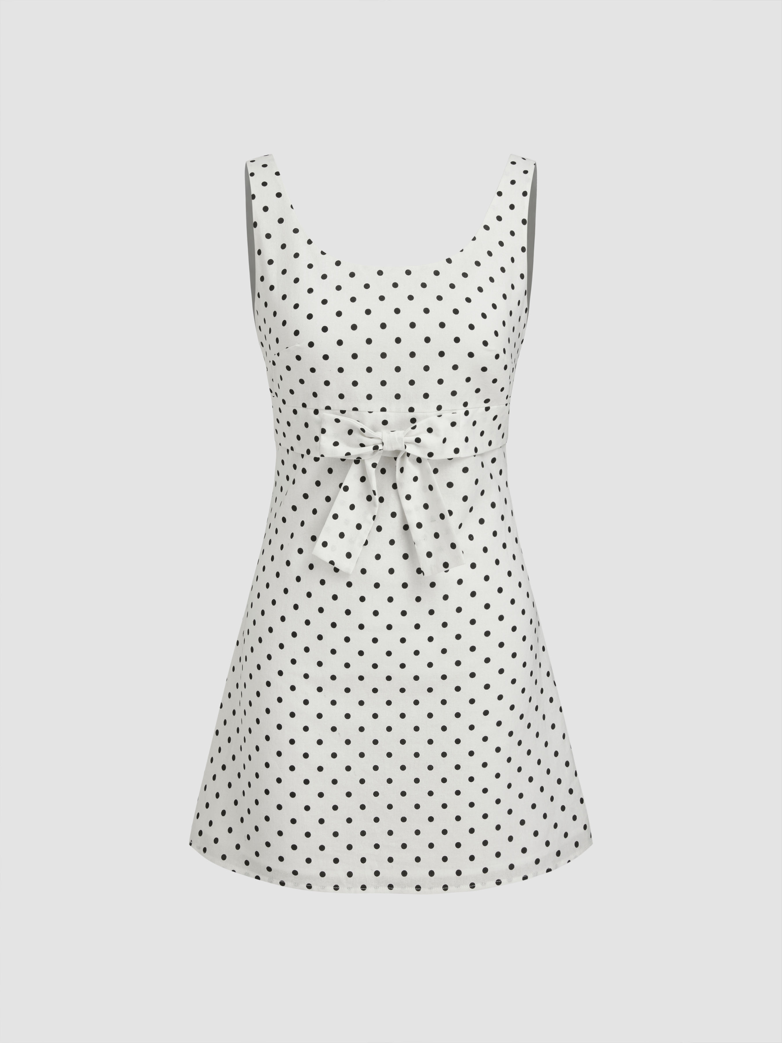 Woven 100% Cotton U-neckline Polka Dot Bowknot Mini Dress For Date | Cider