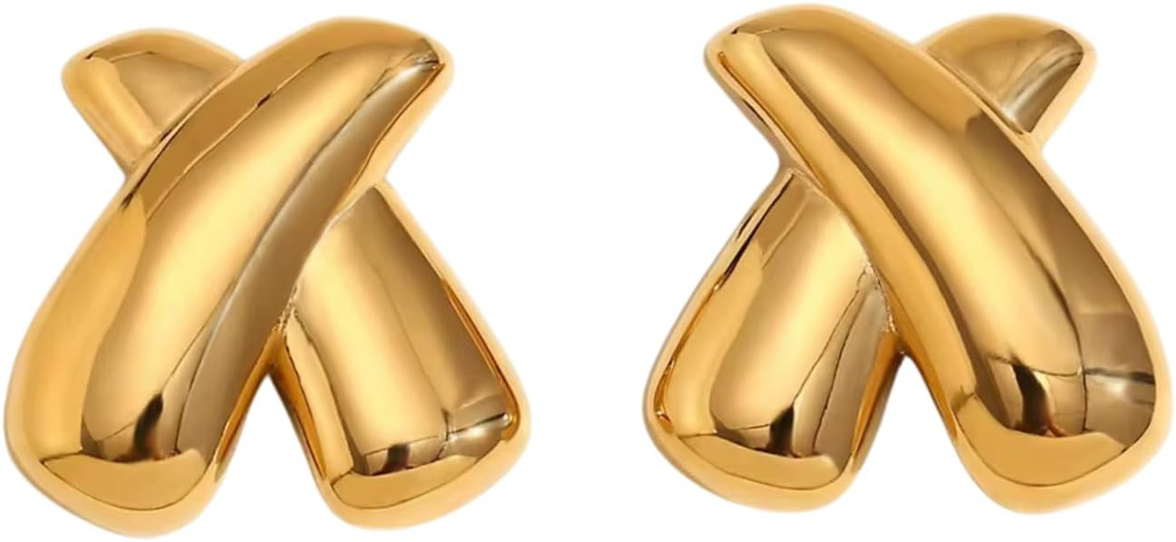 X Gold Statement Earrings – Modern Lightweight Fashion Jewelry for Women | Amazon (US)