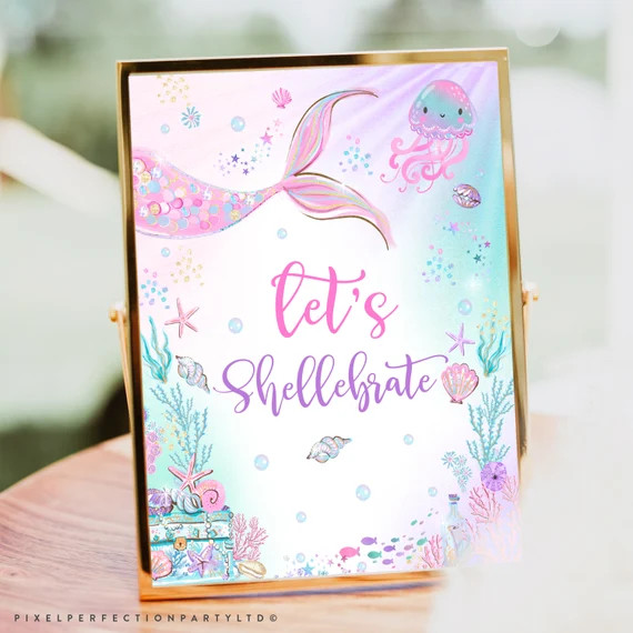 Mermaid Party Favor Sign Mermaid Let's Shellebrate Sign Mermaid Birthday Party Decorations Whimsi... | Etsy (US)