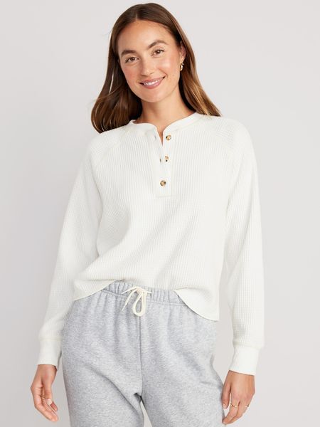 Plush Waffle-Knit Henley Top for Women | Old Navy (US)