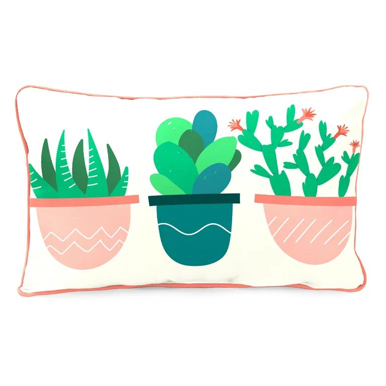 Mainstays Succulents Reversible Outdoor Throw Pillow, 12" x 16", White Plants and Coral Chevron | Walmart (US)