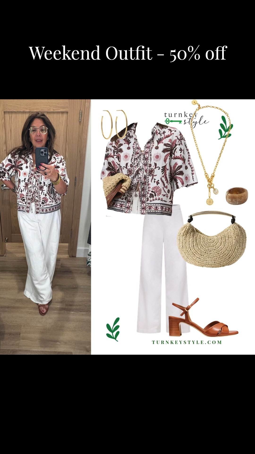 I am obsessed with these pants and this top. Size down on both. 

The pants are a comfy lightweight linen that’s lined so you can’t see through them. 
The top is easy breezy and so fun. 

I’m Elisa, a wardrobe stylist, founder of Turnkey Style, and author of The Style Advantage: I Say What HR Can’t. I work with one on one with professional women as well as leaders and corporate teams so they show up authentically, on brand, and with confidence. 
I’m also a mom of two grown boys, a wife, a post-menopausal woman in business, 5’4”, a size 12/14 on the bottom and L on top. 
I’ve been everything from a size 10–18+, which is why fit, function, and real life always come first.

#LTKootd #LTKWorkwear #LTKSaleAlert
