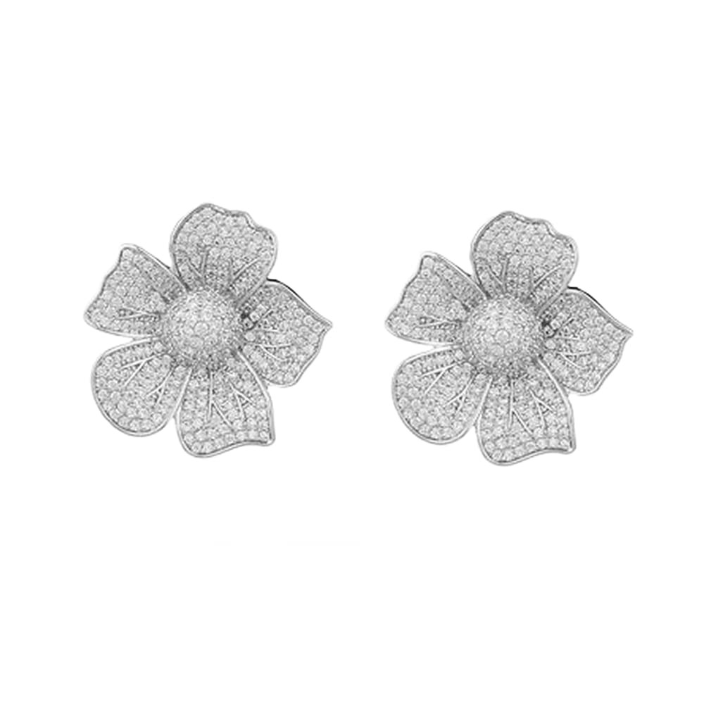 CZ Diamond Flower Stud Earrings for Women Girls Hypoallergenic Silver Post Pin Fashion Luxury Pav... | Amazon (US)