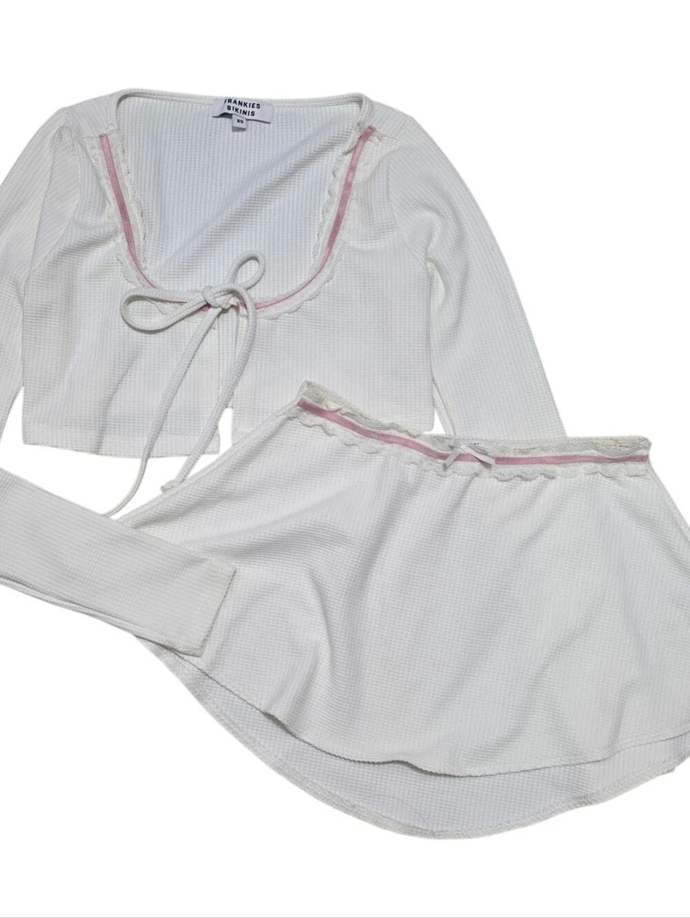 Frankies bikinis waffle knit cardigan and skirt swimsuit cover bundle | Poshmark