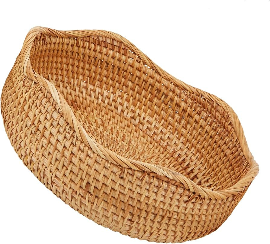 Natural Rattan Round Fruit Basket Bowls, Hand Woven Decor Serving Baskets, Wicker Storage for Din... | Amazon (US)