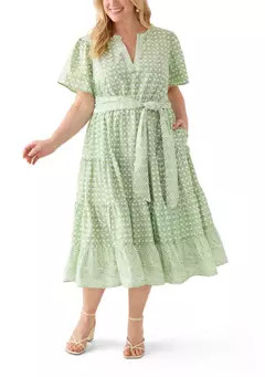 Crown & Ivy™ Plus Size Short Sleeve Belted Midi Dress | Belk