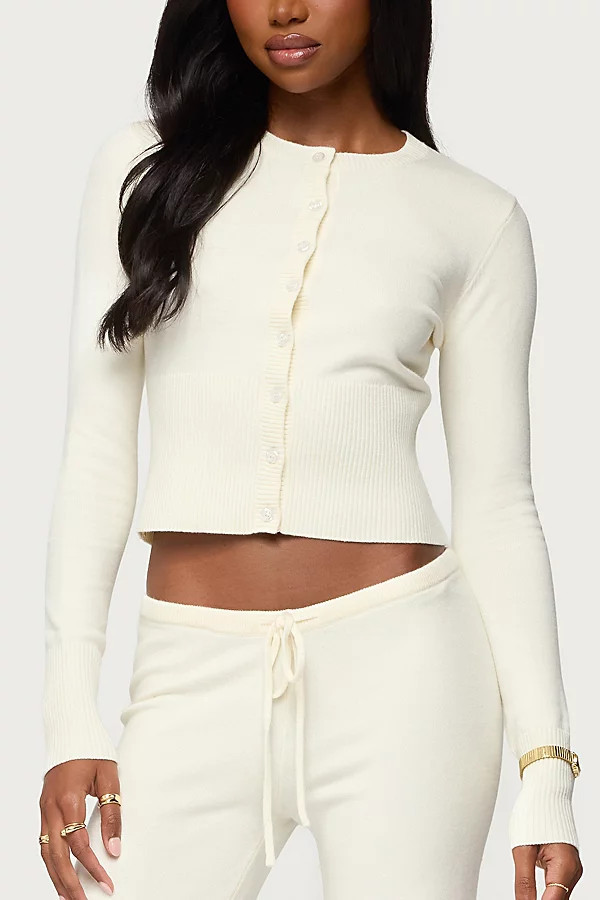 Edikted Montanna Rib Knit Cardigan in Cream, Women's at Urban Outfitters | Urban Outfitters (US and RoW)