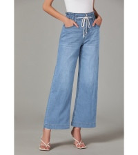 LookbookStore Womens Jeans Wide Leg High Waisted Trendy Elastic Wasit Drawstring Stretch Denim Pa... | Amazon (US)