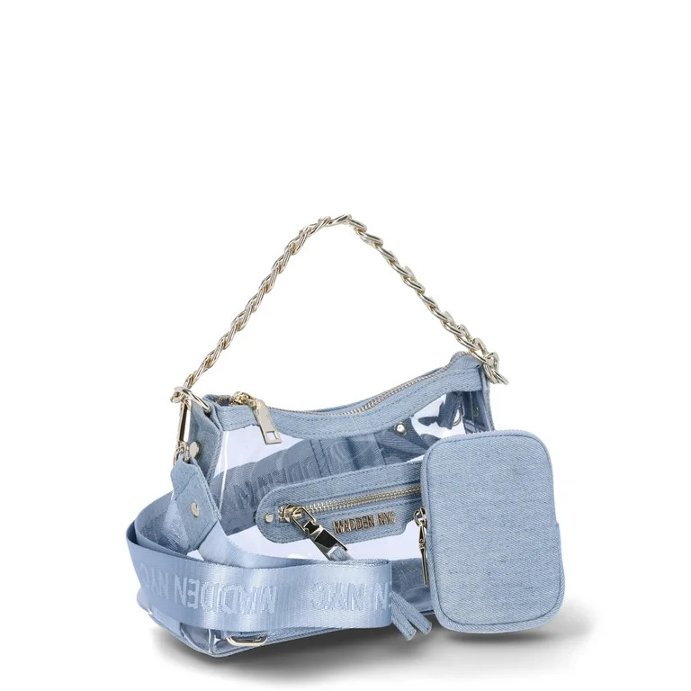 Madden NYC Women’s Clear Hobo Crossbody Handbag with Chain, Denim | Walmart (US)