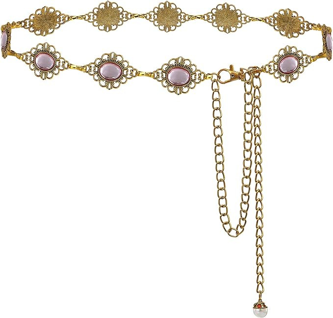 Glamorstar Vintage Chain Belts for Women Western Concho Metal Waist Belt for Dresses | Amazon (US)