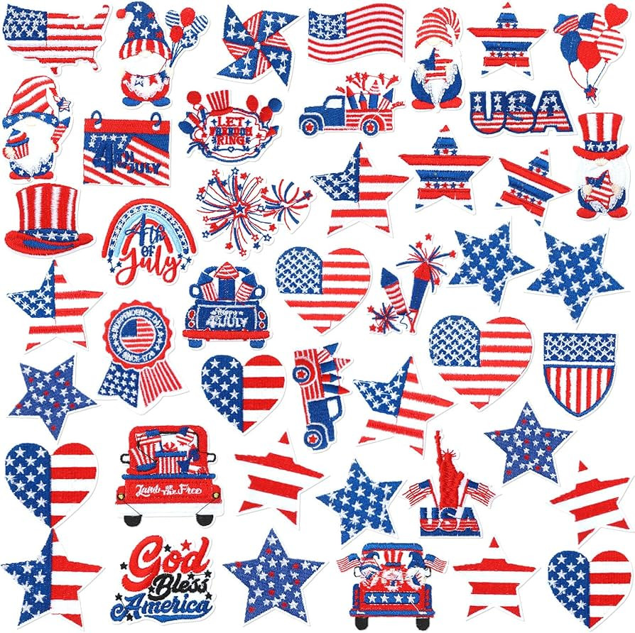 48 Pcs 4th of July Iron on Patches Patriotic Independence Day Embroidered Sew Applique Repair Pat... | Amazon (US)