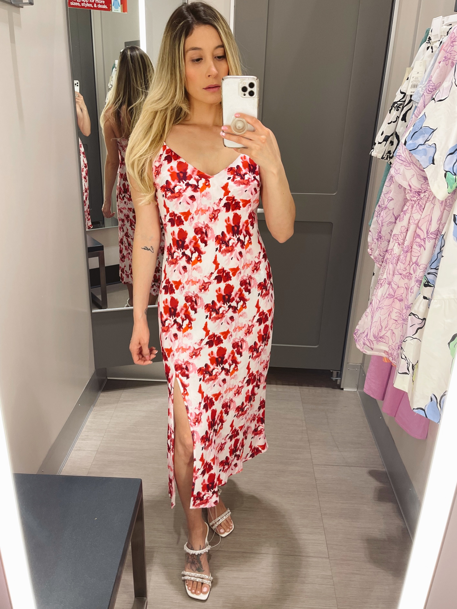 Women's midi slip dress. Target slip dress. Floral slip dress. Dress with side slit. Perfect wedding guest dress!
Cream mule heels. Affordable heels 

#LTKfindsunder50 #LTKSeasonal #LTKstyletip
