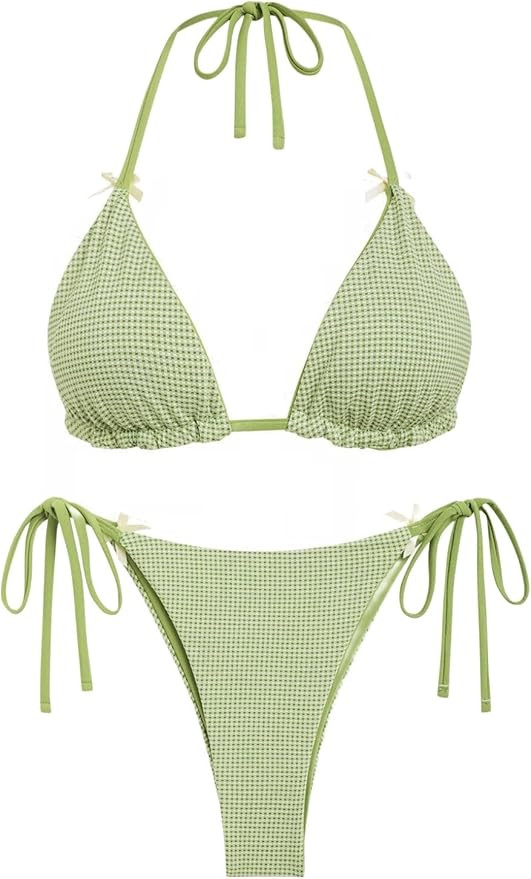 ZAFUL Women's Sexy Halter Bikini Sets Bow Decor Tiny Floral Print Bikini Swimsuits Tie Side Trian... | Amazon (US)