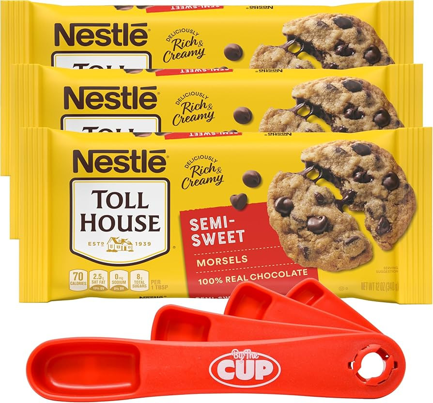 NESTLÉ TOLL HOUSE Semi Sweet Morsels, 12 oz (Pack of 3) with By The Cup Swivel Spoons | Amazon (US)