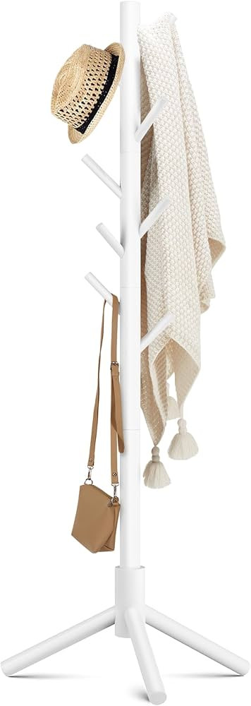 Haddockway Wooden Coat Rack Stand with 8 Hooks New Zealand Pine 3 Adjustable Coat Standing Tree E... | Amazon (US)