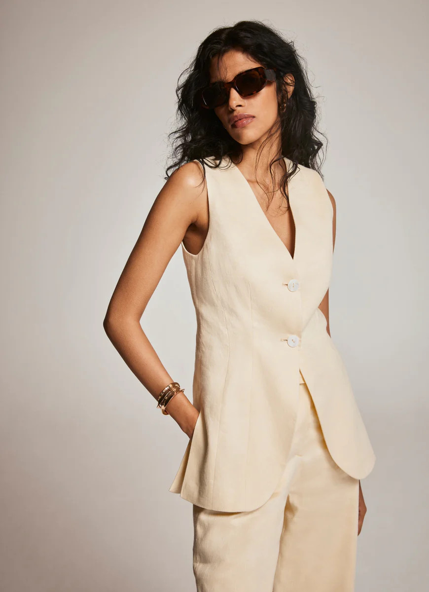 Yellow Linen Longline Waistcoat | Mint Velvet