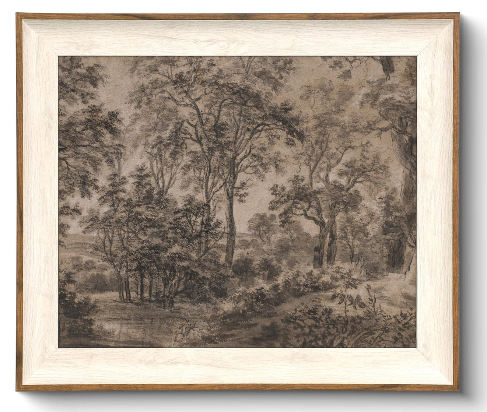 Framed Canvas Wall Art for Living Room Decor, Vintage Neutral Brown Woodland Landscape Painting F... | Amazon (US)