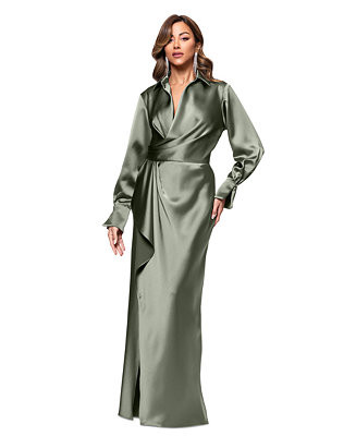 Women's Satin Shirtdress Gown | Macy's