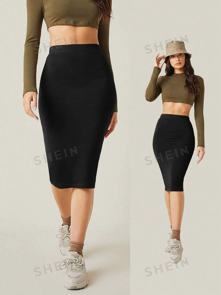 SHEIN BASICS High Waist Bodycon Skirt | SHEIN