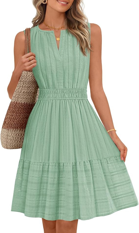 MEROKEETY Women's 2026 Summer Casual Mini Sundress Beach Vacation Sleeveless V Neck Flowy A Line ... | Amazon (US)