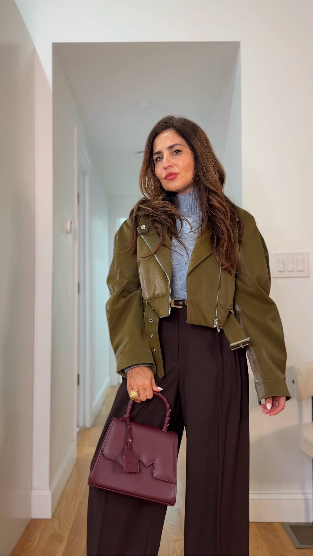 Okay but can we talk about how good olive looks with chocolate brown? 😍

Work outfit, date night outfit, date night outfit, leather jacket,

I wasn’t sure at first… and now I can’t stop wearing it.

This cropped jacket changes the silhouette completely (especially if you’re petite).
The pleated trousers feel tailored but relaxed.
And burgundy accessories? Always yes.

It’s giving effortless. It’s giving grown. It’s giving I thought this through.

Which piece would you wear most, the jacket or the boots?

#LTKSaleAlert #LTKootd #LTKgrwm