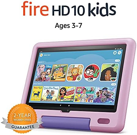 Fire HD 10 Kids tablet, 10.1", 1080p Full HD, ages 3–7, 32 GB, Lavender | Amazon (US)